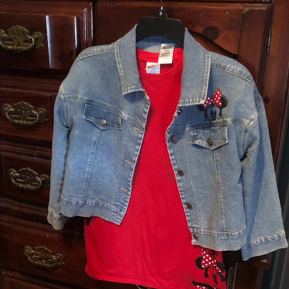 Disney Blue Denim Jacket with Red Minnie Mouse Shirt